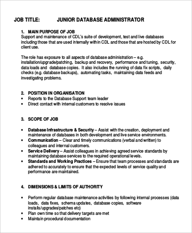 Free 9 Sample Database Administrator Job Description Templates In Pdf Ms Word