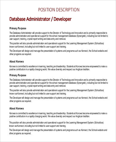 database administrator developer job description