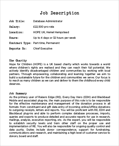 job description database administrator for salary