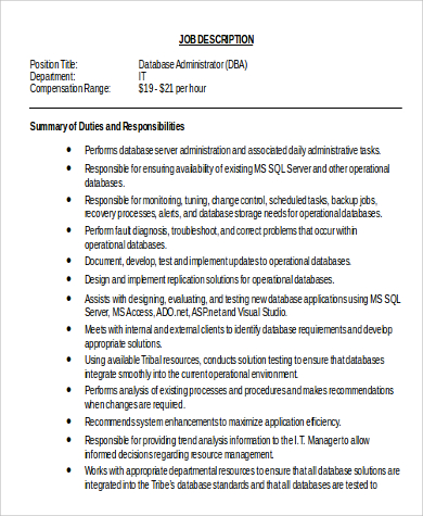 sample database administrator job description