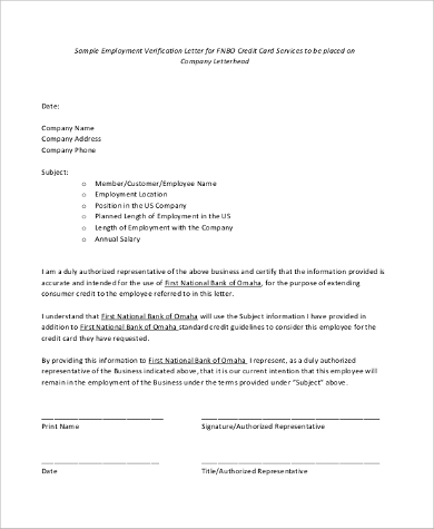 sample employment verification letter format