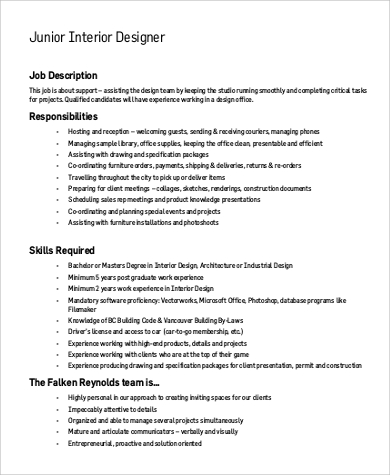 Junior Interior Designer Job Description 