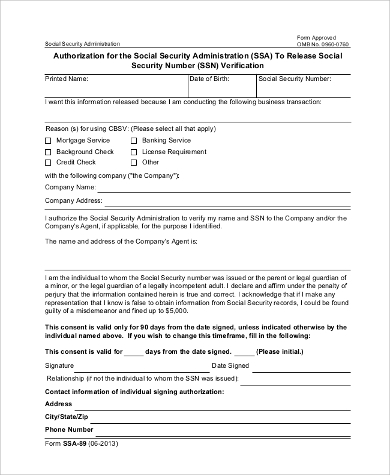 social security administration authorization form