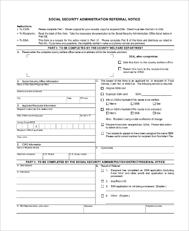 social security administration notice form