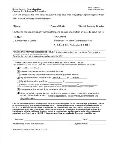 social security administration consent form