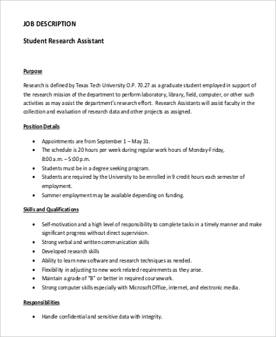 FREE 10 Sample Research Assistant Job Description Templates In PDF   Student Research Assistant Job Description 