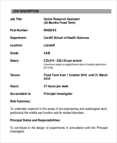 senior research assistant job description