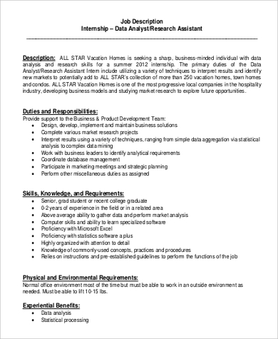 research data analyst assistant job description