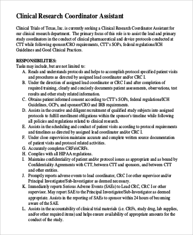 clinical research coordinator ii job description