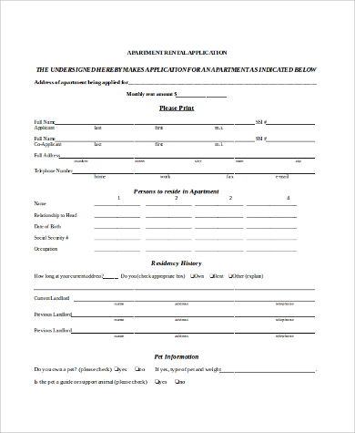 Apartment Rental Application Template HQ Printable Documents