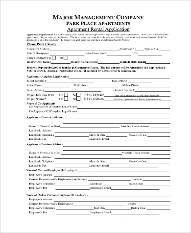 company apartment rental application