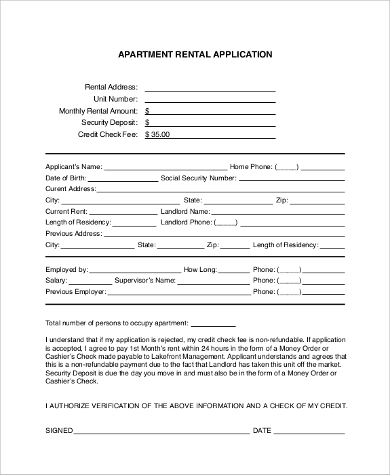 apartment monthly rental application
