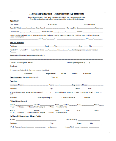 rental application for apartment