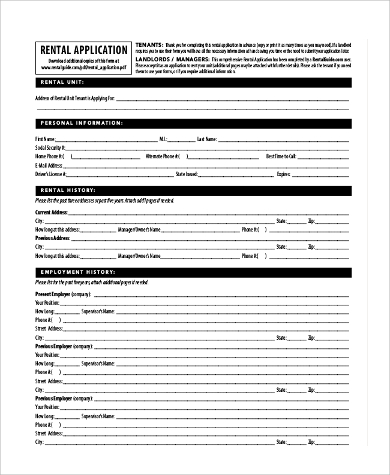 standard apartment rental application