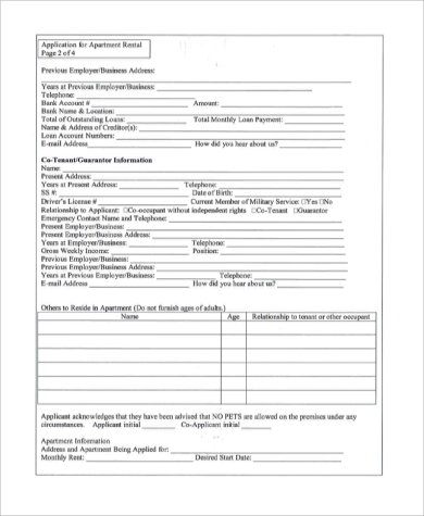 application form for rental apartment