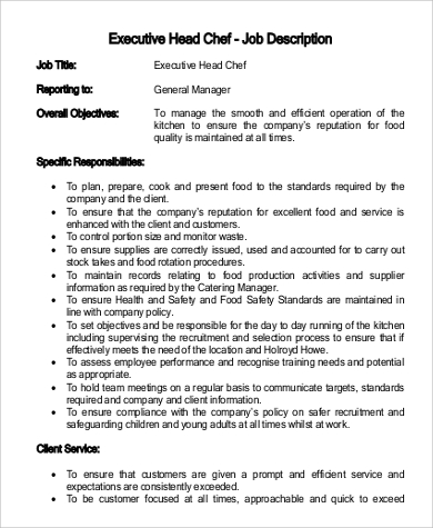 executive head chef job description