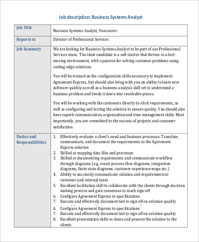 sample system business analyst job description