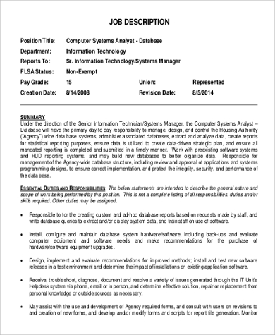 computer systems analyst job description1