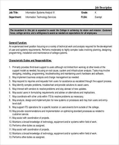 information system analyst job description