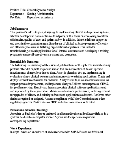 clinical systems analyst job description