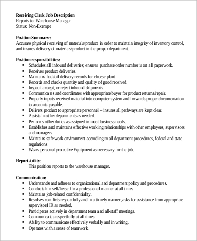 warehouse worker manager job description pdf