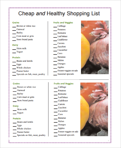 printable cheap and healthy shopping list