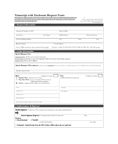transcript with enclosure request form