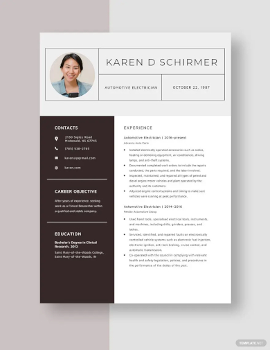 automotive electrician resume template