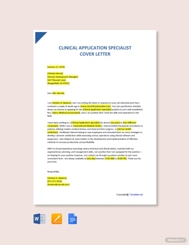 clinical application specialist cover letter template