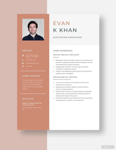 electrician supervisor resume template