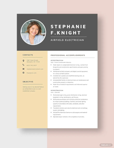 free airfield electrician resume template