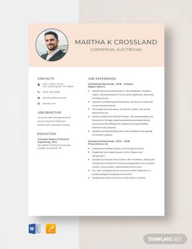 free commercial electrician resume template