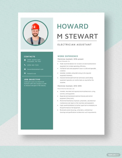 free electrician assistant resume template