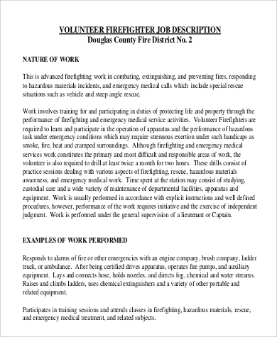 volunteer firefighter job description