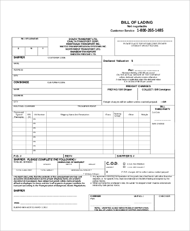 blank endorsed bill of lading
