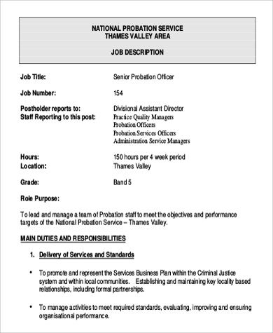 probation officer job description senior