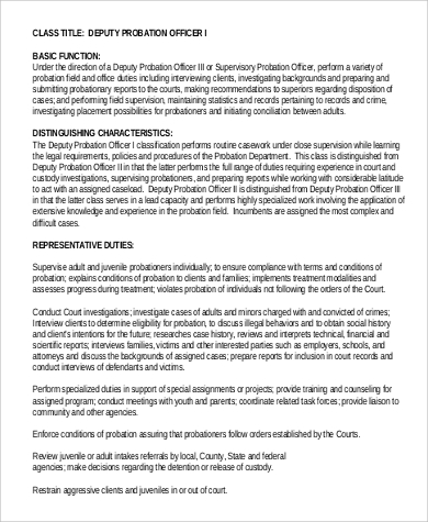 probation officer job description deputy sample