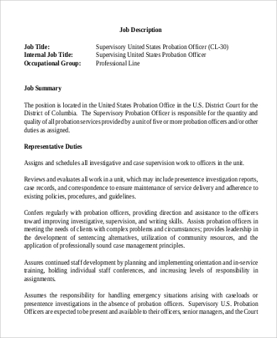 probation officer supervisor job description