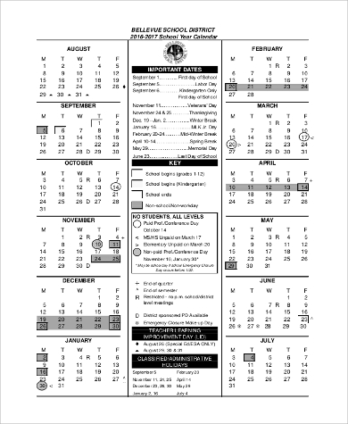 yearly school calendar printable