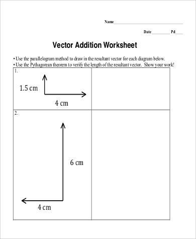 free sample vector addition worksheet
