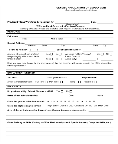 free 9 sample blank employment application samples in ms word pdf