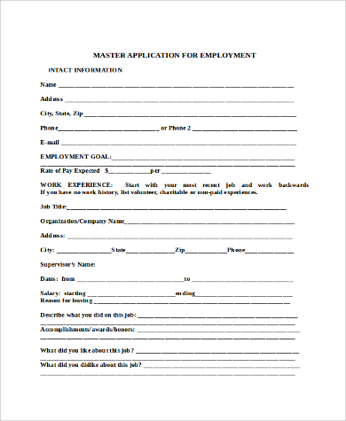 blank master employment application