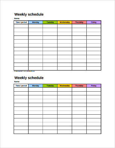 free sample printable weekly schedule calendar