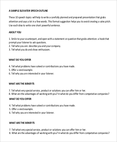 elevator speech outline example