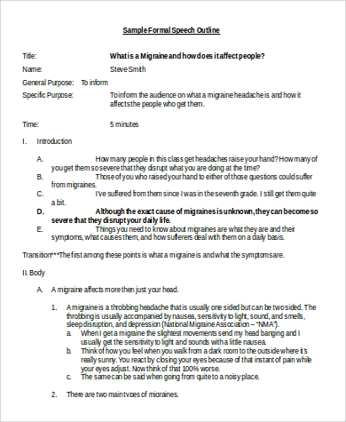 sample formal speech outline