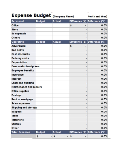 expense budget sheet excel