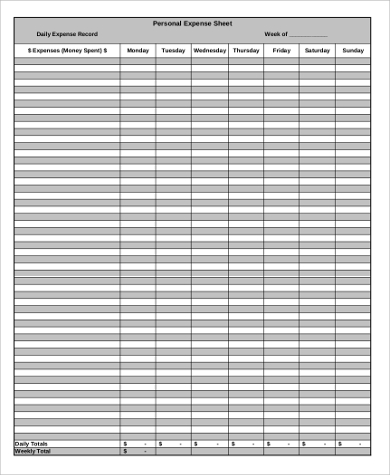 personal daily expense sheet
