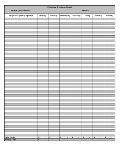 daily personal expense excel sheet free download