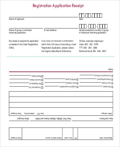 voter registration application receipt form