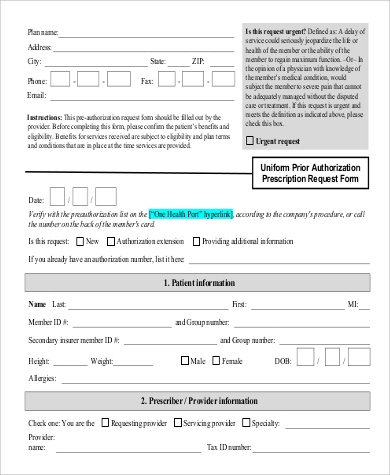 uniform prior authorization form